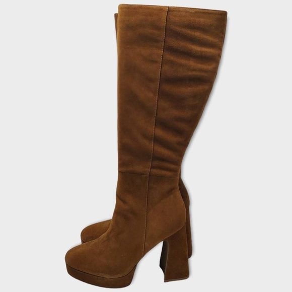 Steve Madden Groove Chestnut Suede Knee High Platform Heel Boots Size 11 M - Picture 2 of 12